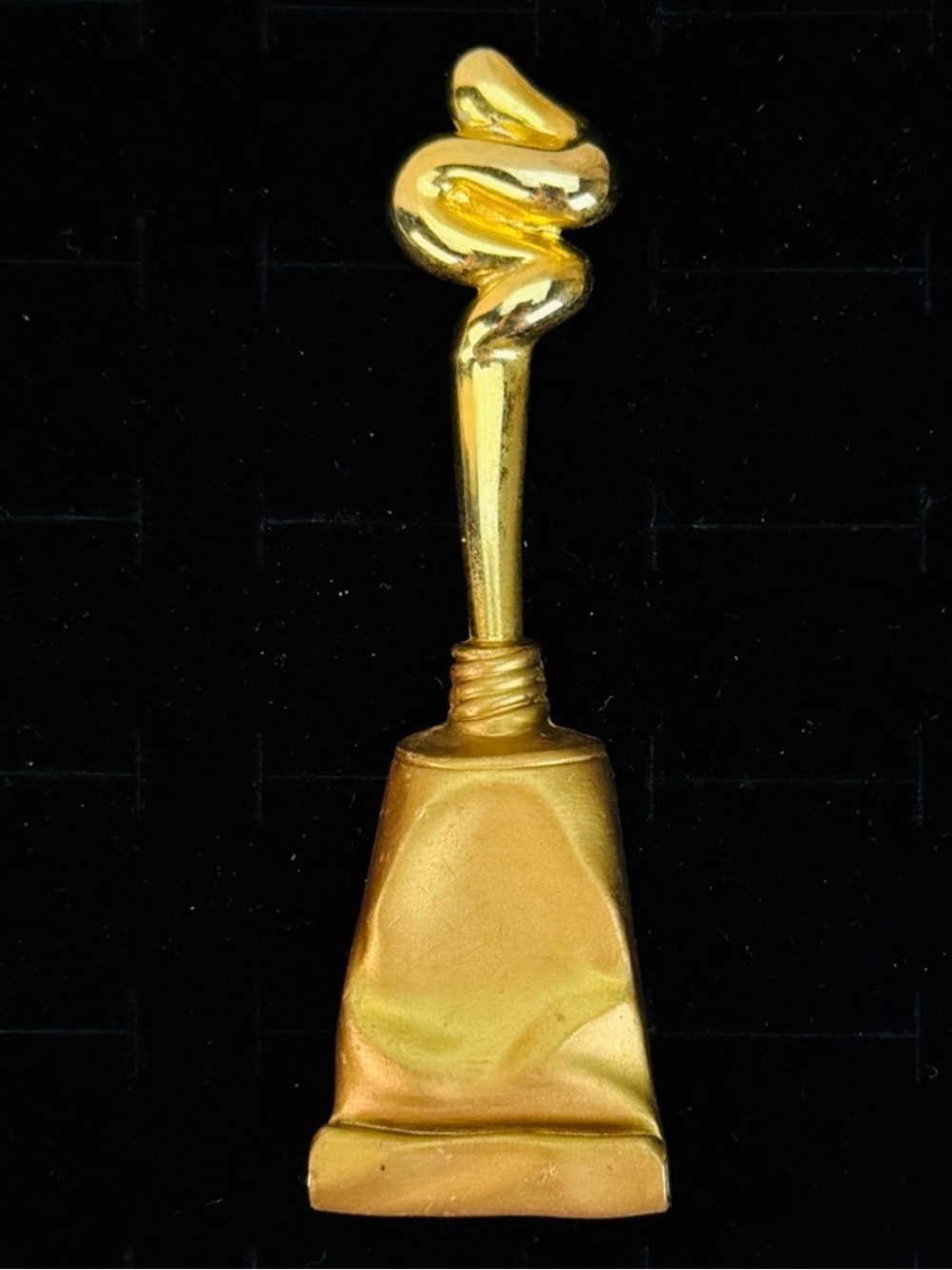 Vintage JJ Wearable Artifacts large squeezed paint tube Goldtone Brooch Pin